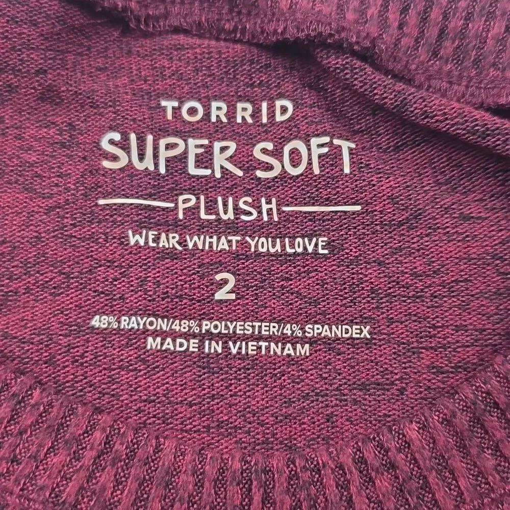 Torrid NWT Babydoll Dress - Super Soft Plush Burgundy Long Sleeve Plus Size‎ 2X
